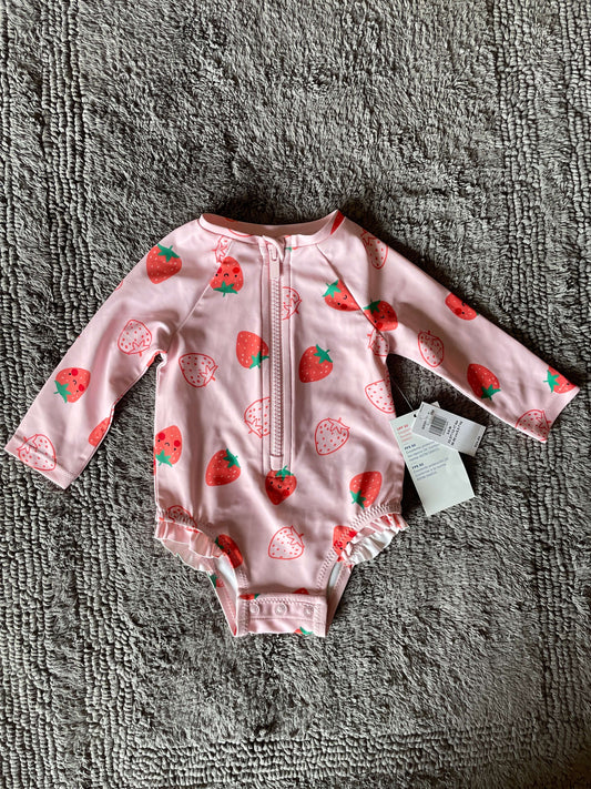 NWT Old Navy 3-6M strawberry one piece long sleeved swimsuit (retails for $24.99), Kids 6 Month (3-6M)