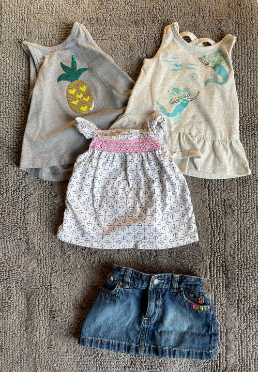 18M girls summer bundle- 3 tank tops and skirt, Kids 18 Month (12-18M)