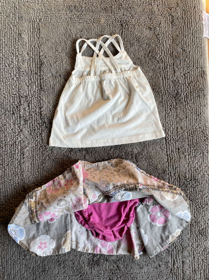 18M brown/pink floral skirt and white tank top, Kids 18 Month (12-18M)