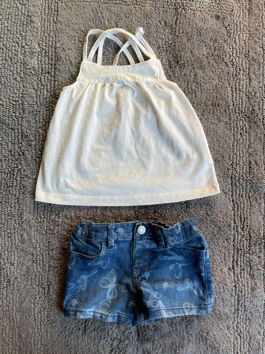 2T summer outfit- white tank and butterfly jean shorts (Carter’s and oshkosh), Kids 2T