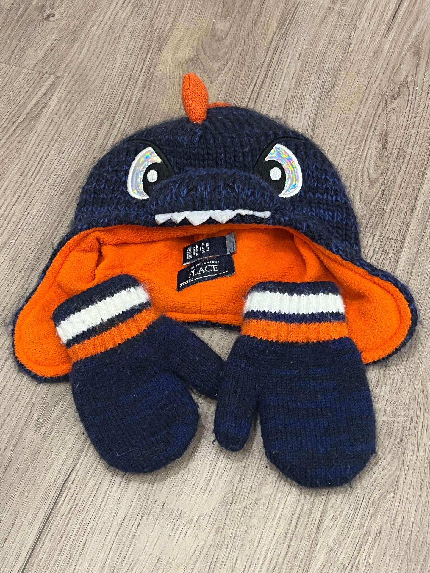 TCP, Dinosaur winter hat and mitts set, knit/fleece, size 6-12mos