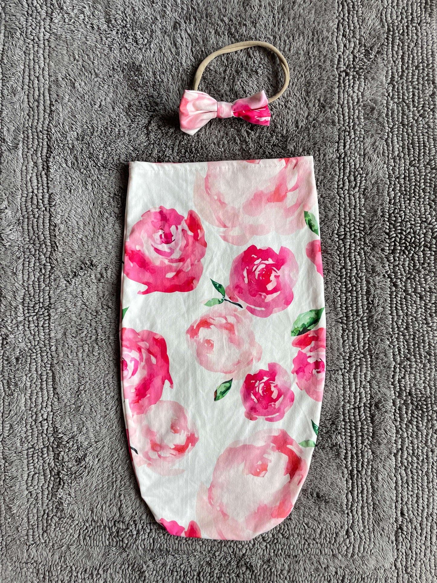 Pink floral newborn photoshoot sack and bow, Kids Newborn