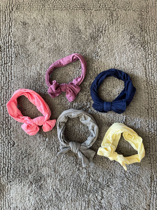 Bundle of 5 baby girl headband bows- pink, purple, yellow, green, navy blue
