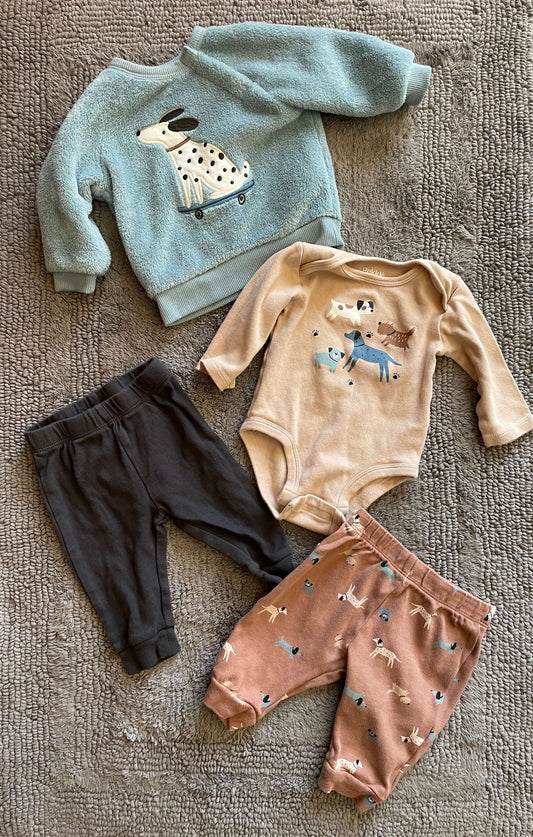 Pekkle boys 3M 4 piece bundle- puppies, Kids 3 Month (0-3M)