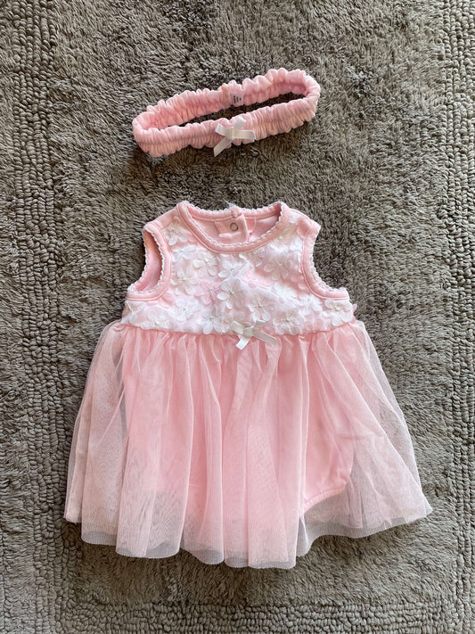 Little Me 3M onesie dress and matching headband, Kids 3 Month (0-3M)