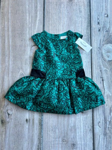 Gymboree size 12-18m girls emerald green-black floral dress, brand new with tags, Kids 18 Month (12-18M)