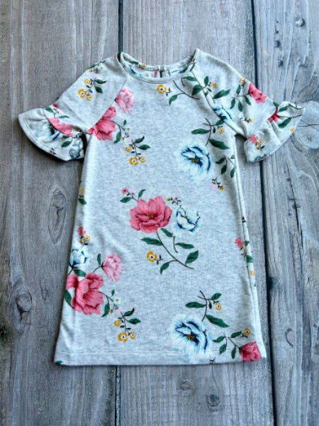 Old Navy girls size 5 grey floral french terry sweater dress, Kids 5/5T (extra small)