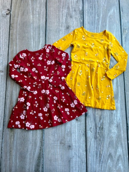 Girls size 4-5 long sleeve jersey fall floral dresses, Kids 5/5T (extra small)