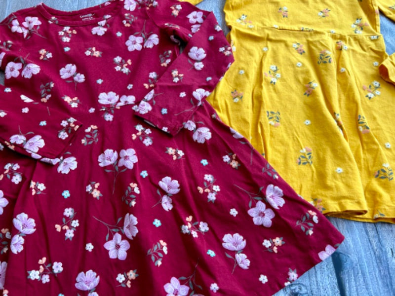 Girls size 4-5 long sleeve jersey fall floral dresses, Kids 5/5T (extra small)