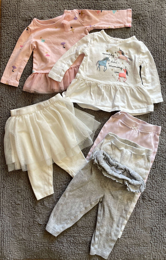 Carter's 9M bundle- 2 long sleeved tops, 4 pairs of pants, Kids 9 Month (6-9M)