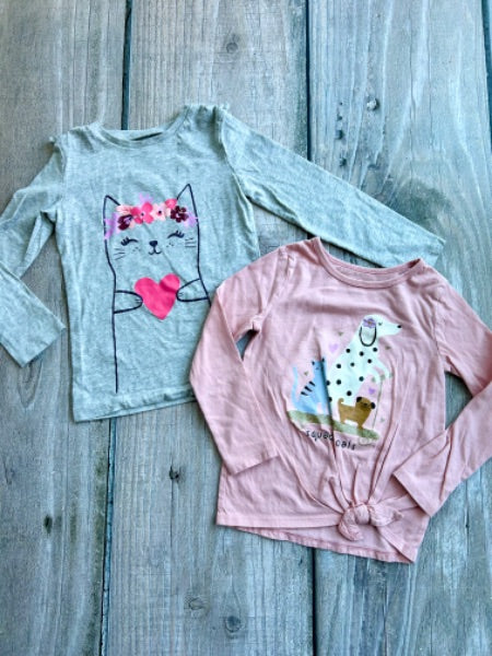 Carter’s girls size 5 bundle of tops, dog and cat themed, Kids 5/5T (extra small)