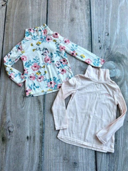 H&M girls size 2-4 jersey turtleneck tops bundle, pink and floral, Kids 4/4T