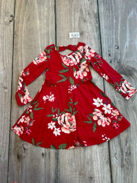 Children’s Place size 5 girls red floral long sleeve dress, brand new with tags, Kids 5/5T (extra small)