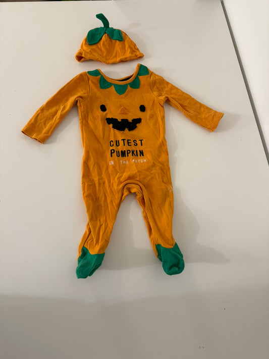 Fred and Flo pumpkin romper WITH HAT, Kids 6 Month (3-6M)
