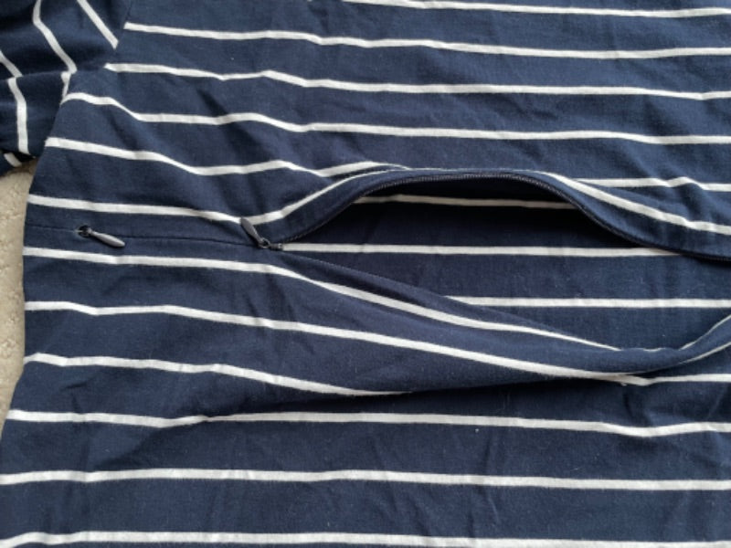 Juno Jack's - Matching Mom and Baby set - Navy and white stripe shirts with grey elbow patches, Kids 9 Month (6-9M)