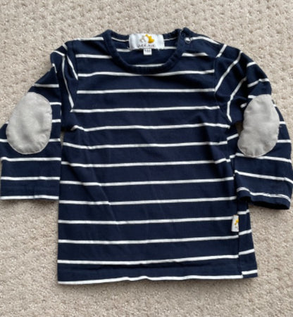 Juno Jack's - Matching Mom and Baby set - Navy and white stripe shirts with grey elbow patches, Kids 9 Month (6-9M)
