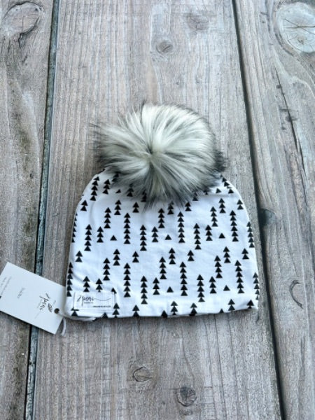 Small shop handcrafted toddler size (1-5yrs) pom pom hat, pom beanie, monochrome arrows print, new with tags