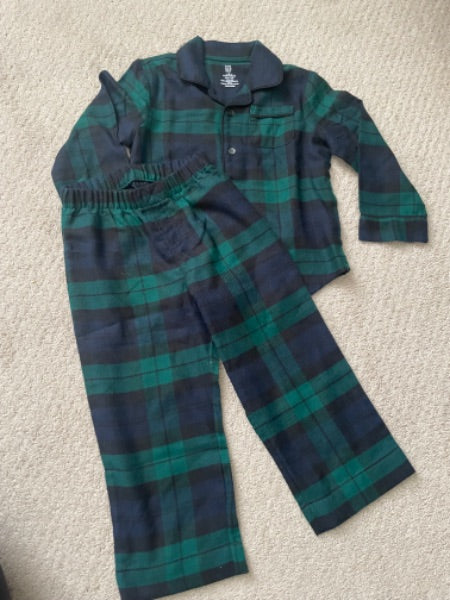 Gap - navy and green plaid flannel pajamas, Kids 3T