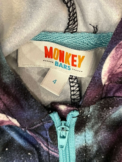 Space Theme Onsie Pajamas with Alien Hood, Monkey Bars brand, One piece PJ, size 4, VGUC, Kids 4/4T