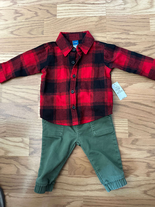 Buffalo Plaid and Green pants Cat & Jack, Kids 6 Month (3-6M)