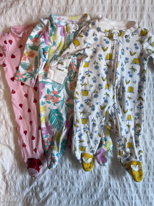 3 x carters sleepers 0-3 mo Ladybug, flower, bee, Kids 3 Month (0-3M)