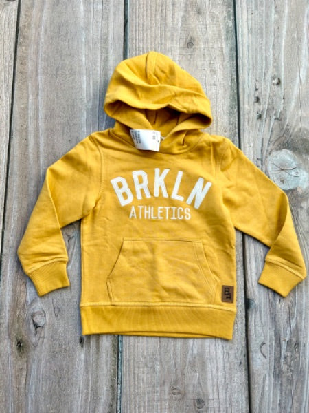 H&M boys size 4-6yrs dark yellow BRKLN hoodie, hooded sweater, new with tags, Kids 6/6X (extra small)