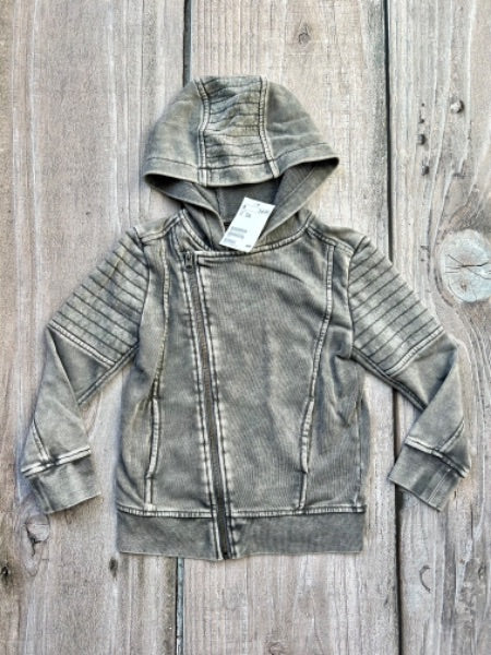 H&M boys size 4-6yrs grey wash effect motto style zip up hoodie, zip up sweater, new with tags, Kids 6/6X (extra small)