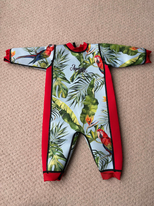 NEW - Aquajoy - girls wetsuit, tropical motif, 6-12m, Kids 12 Month (9-12M)