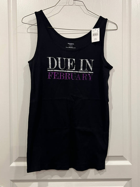 Black Maternity “Due in February” Ribbed Tank Top from Motherhood Maternity, size Large, New with Tags , Maternity L (12-14)