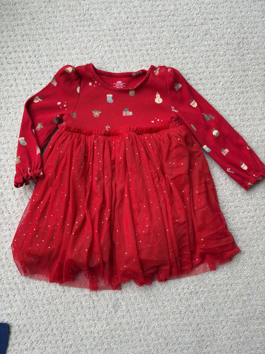 NEW -M&S 🇬🇧 - Red dress with Christmas motif, 18-24m, Kids 24 Month (18-24M)