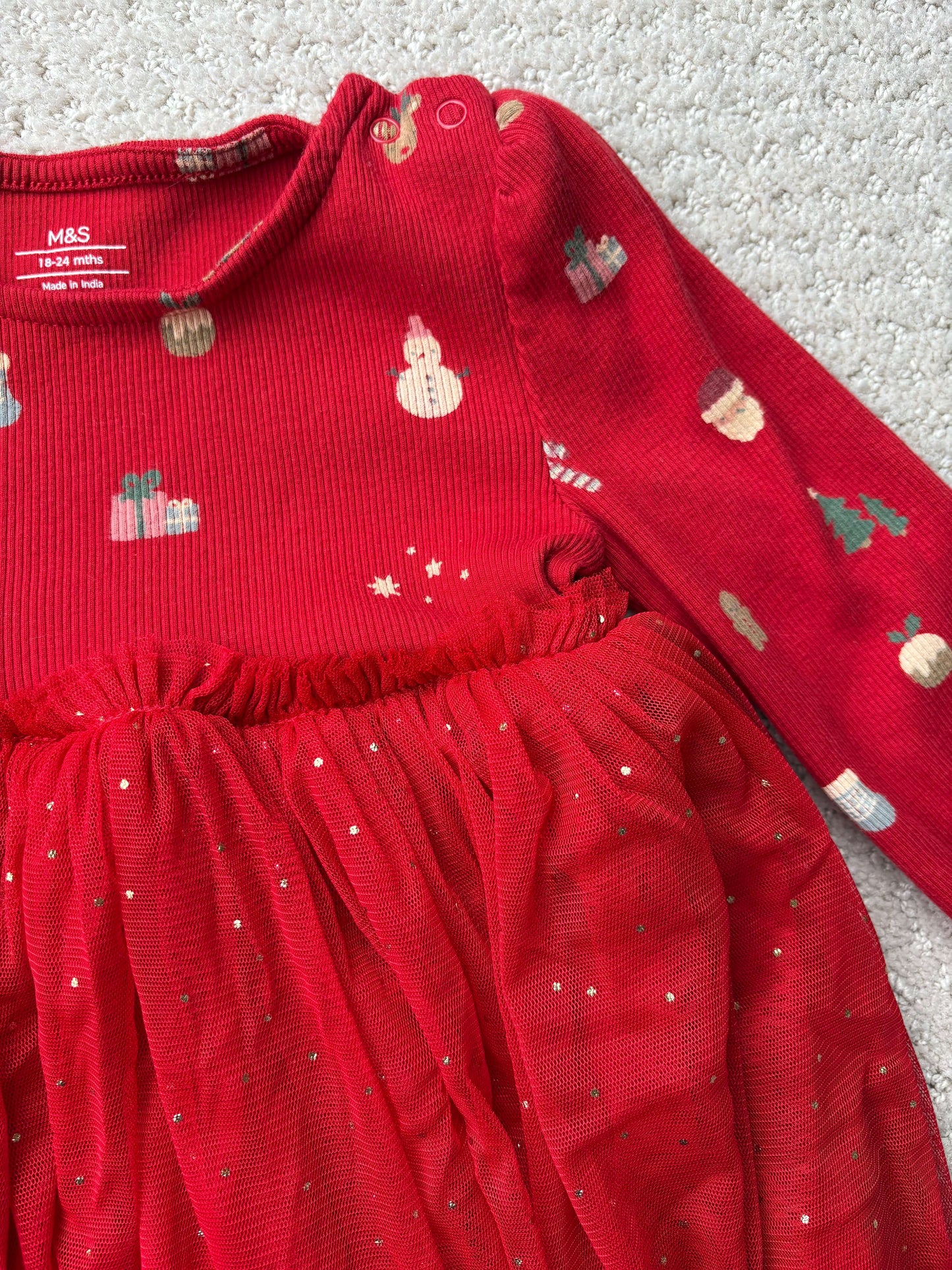 NEW -M&S 🇬🇧 - Red dress with Christmas motif, 18-24m, Kids 24 Month (18-24M)