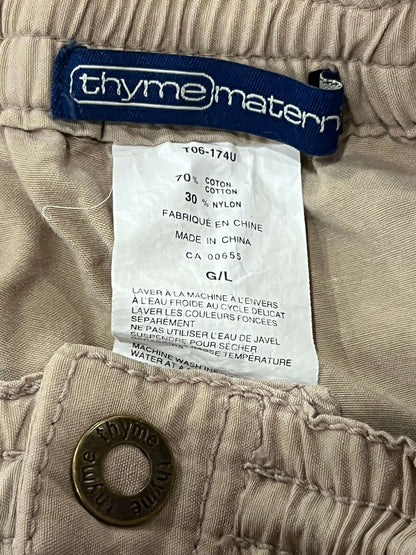 Khaki Maternity Adjustable Length Shorts from Thyme Maternity, size Large, Very Good Used Condition (VGUC), Maternity L (12-14)