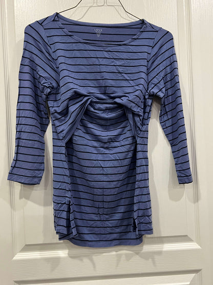 VGUC, Soft 3/4 length sleeve Cornflower Blue with navy stripes Nursing Top from GAP, size Small. (Postpartum), Maternity S (4-6)