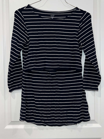VGUC, Soft 3/4 length sleeve Navy with white stripes Nursing Top from GAP, size Small (Postpartum), Maternity S (4-6)