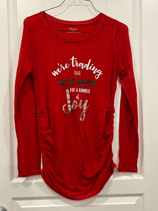 VGUC, L/S Red Shirt “We’re Trading Our Silent Nights for a Bundle of Joy”, size Medium, Maternity M (8-10)