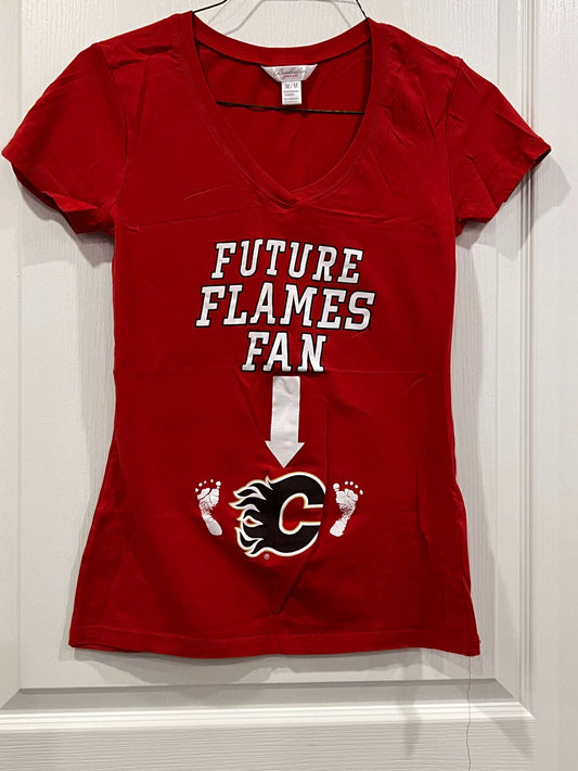 Red, “Future Flames Fan” Maternity Shirt, size Medium, Very Good Used Condition (VGUC), Maternity M (8-10)
