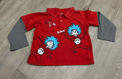 Boys Dr. Suess Cat in The Hat, Red L/S Polo, size 3T, VGUC, Kids 3T