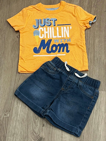 Boys Reversible Cute Mom/Dad sayings T-shirt with Jean Shorts, size 2T, VGUC, Kids 2T