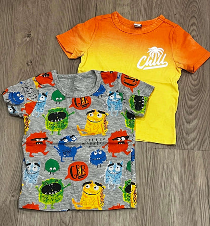 Boys T-shirts, Bundle of Two (2) -   Orange/Yellow "Chill" T-shirt from Old Navy and Grey Monster print t-shirt, size 2T, VGUC, Kids 2T