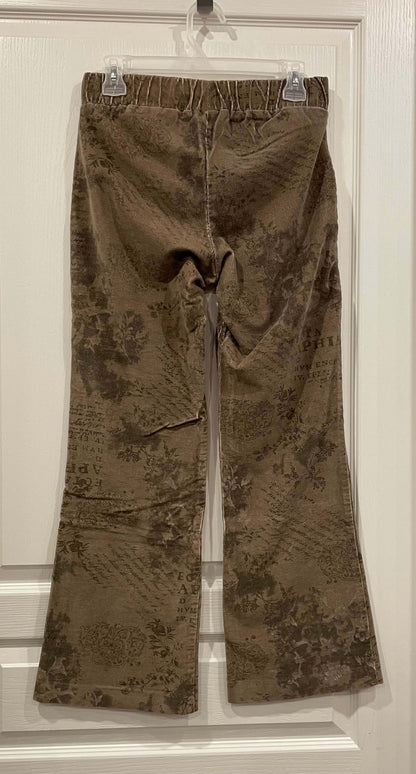 Maternity Corduroy Pants, tan  with green pattern, size X-Small, Very Good Used Condition (VGUC), Maternity XS (0-2)