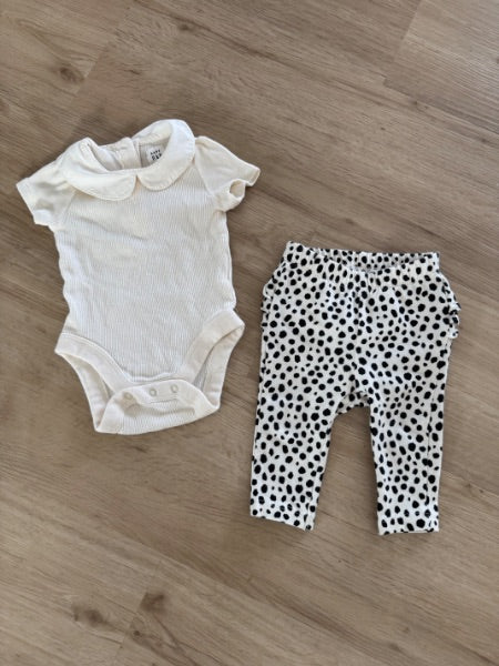 0-3 Month Collared Onesie + Ruffle Leggings, Kids 3 Month (0-3M)