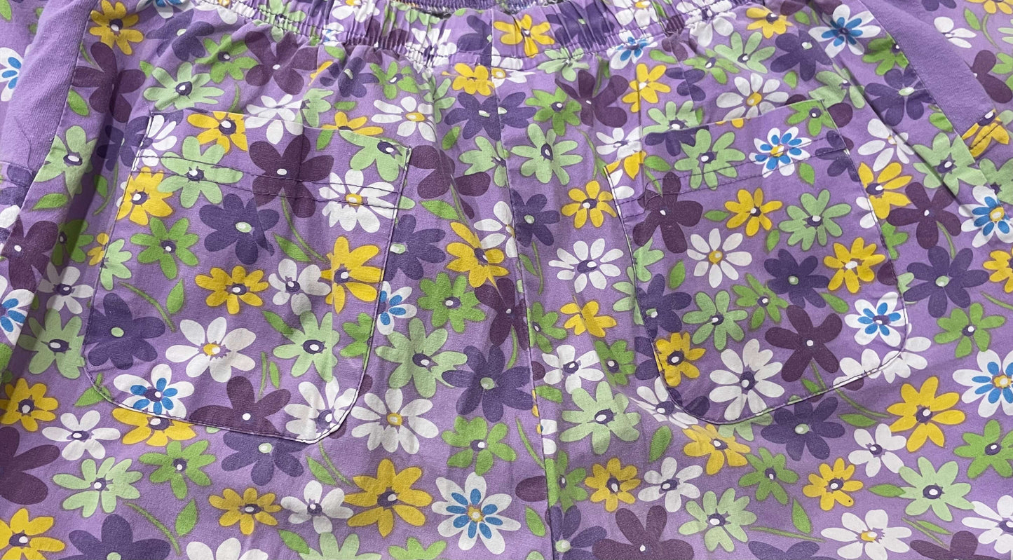 Cute Purple Maternity Pants with Floral Pattern, size Small, Maternity S (4-6)