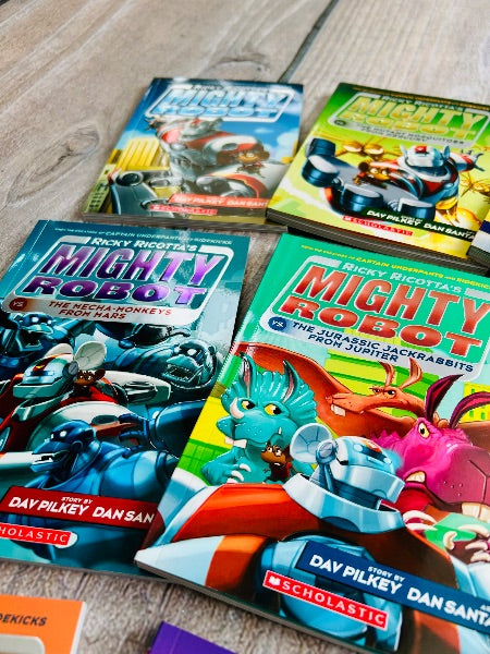 Ricky Ricotta’s Mighty Robot books 1-9 set by Dav Pilkey, excellent-excellent used condition