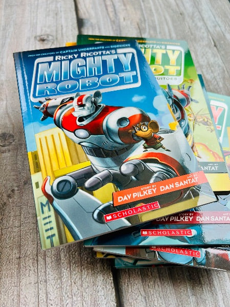 Ricky Ricotta’s Mighty Robot books 1-9 set by Dav Pilkey, excellent-excellent used condition