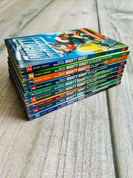 Ricky Ricotta’s Mighty Robot books 1-9 set by Dav Pilkey, excellent-excellent used condition