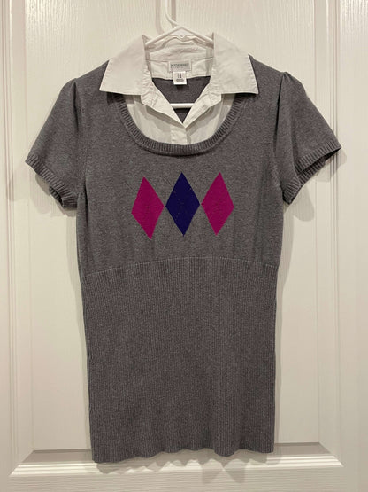 Motherhood Maternity, S/S Knit Sweater shirt with collar, size Medium, VGUC, Maternity M (8-10)