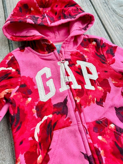 BabyGap size 2T girls pink floral logo zip up hoodie, zip up sweater, like new, Kids 2T