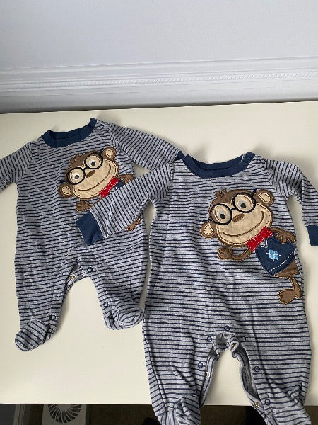 Two Monkey Cotton Footies, newborn and 3 months , Kids Newborn