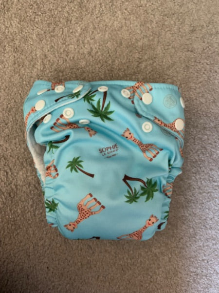 Sophie le giraffe baby blue cloth diaper o/s