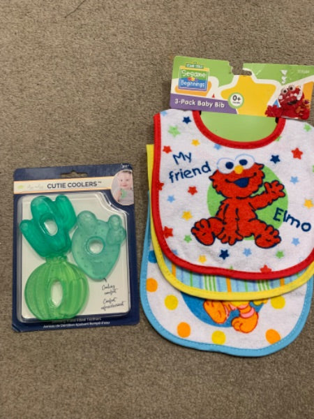 Sesame Street bibs and cooling cacti teething rings